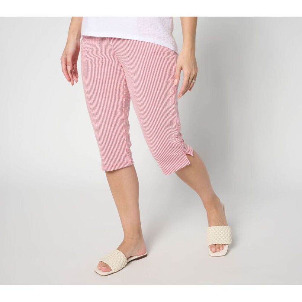 Quacker Factory Women's Plus Sz Pants 1X Knit Seersucker Pedal Pink